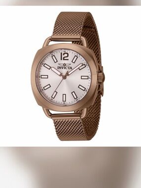 Invicta Rose Gold-Tone Mesh Strap Watch with Silver Dial